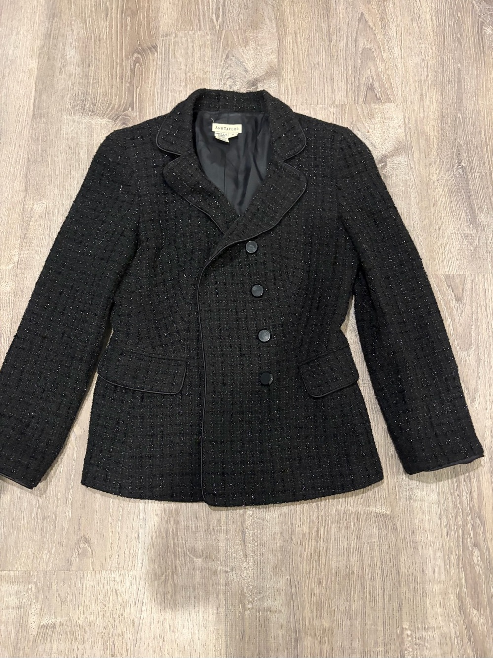 Ann Taylor Men’s Black Textured Double-Breasted Pea Coat